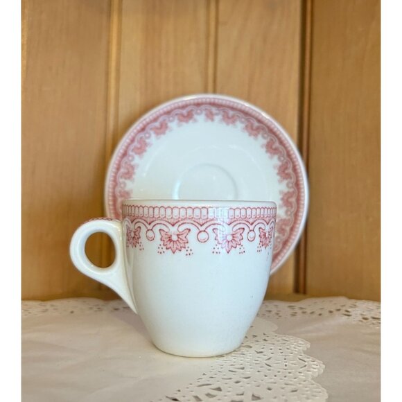 Vintage Jackson China Red Pattern Demitasse Cup Saucer Set Restaurant Teacup Ret - Picture 5 of 10
